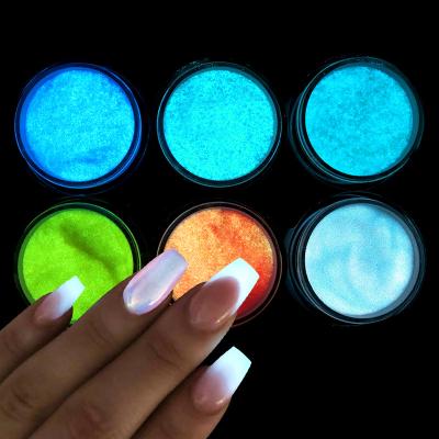 China Excellent Nail Art Effect Luminous Phosphor Acrylic Powder For Nail Art Decorations Fluorescent Glitter Glow In The Dark Dye Design Nail Supplies for sale