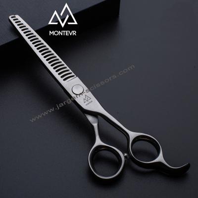 China Professional Large Finger Grip Dog Grooming Scissors 7 Inch 24 Teeth Pet Grooming Scissors For Pet Thinning Chunker for sale