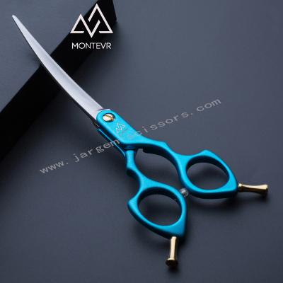 China Viable Curved Pet Grooming Scissors Sky Blue Pet Grooming Scissors 6.5 Inch Japanese Professional Dog Grooming Scissors for sale