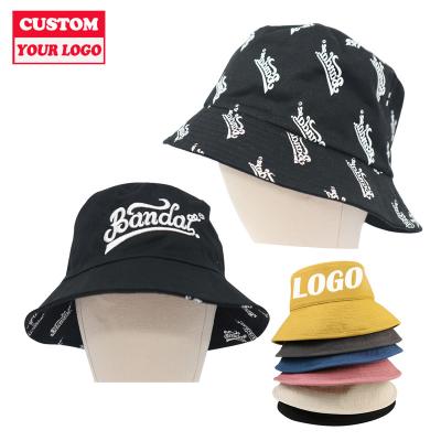 China Sunshade Mens Womens Wide Brim Flat Top Hat Cotton Wholesale Embroidered Logo Made Embroidery Bucket Hat Custom Printed Custom Bucket Hats for sale