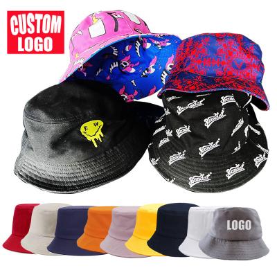 China Sunshade Customized Logo Bucket Hat Cap Fisherman Fishing Sun Hat Wholesale Satin Lined Cotton Printed Embroidery Custom Bucket Hat for sale