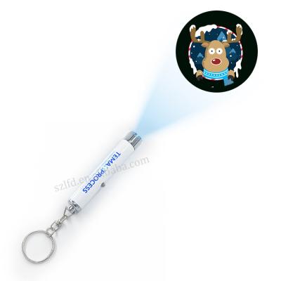 China Promotion Gifts Christmas Blind Bag Factory Supply Aluminum Led Key Chain Laser Logo Projector Flashlight for sale