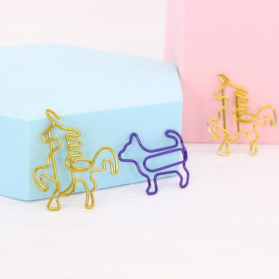 China Fashionable and Gorgeous Iron Coated Wire Animal Paper Clip Metal Unicorn and Puppy Metal Paper Clip for sale