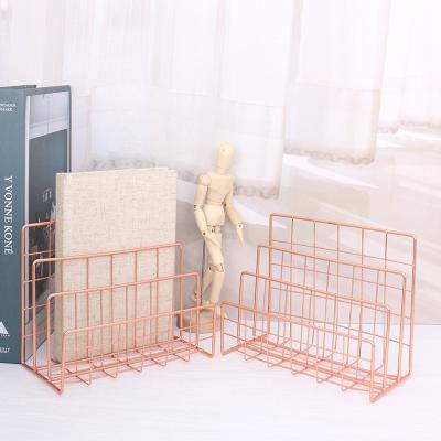 China Nordic Minimalist Viable Newspaper Magazine Holder Multifunctional Basket Office Gold Organizer Book Basket Storage Metal Desk for sale