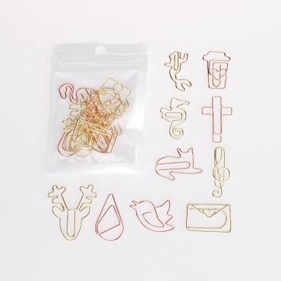 China Hot Selling Stock Metal Products Gold And Rose Gold Paper Clips Creative Shaped Mixed Design 10pcs Per Bag for sale