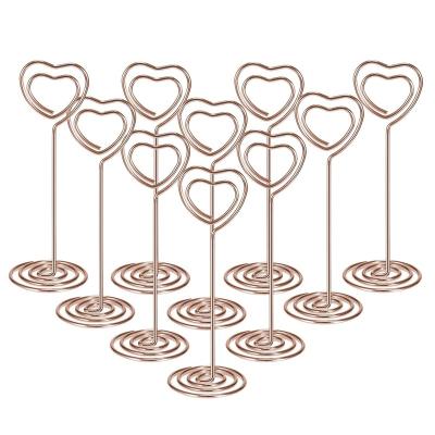 China Europe Rose Gold Table Number Card Holder Photo Holder Stand Heart Shaped Place Card Holder For Wedding for sale