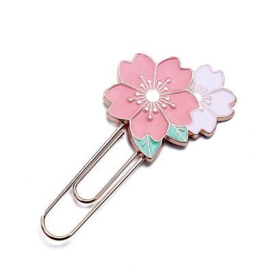 China Metal Flower Shaped Custom Zinc Alloy Enamel Paper Clip Bookmark for sale