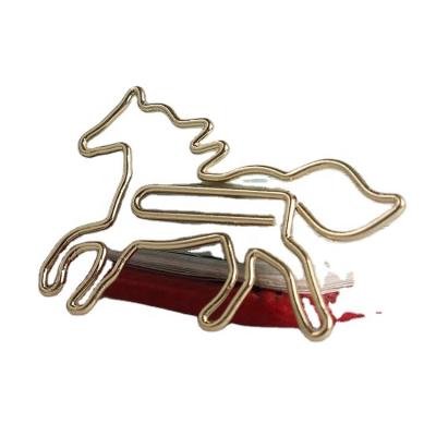 China Desk Cute Golden Color Animals Shaped Metal Horse Shaped Paper Clips for sale