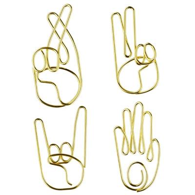 China Office Wholesale Hot Sale Metal Hand Gesture Shape Paper Clips Custom Paper Clips Gold Color for sale