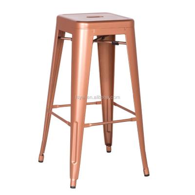 China Traditional vintage industrial square seat retail kitchen stack furniture retro barstool metal diner rose gold metal bar stool for sale