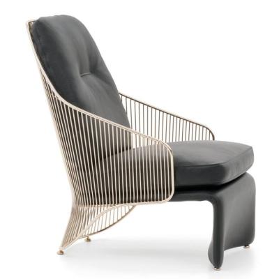 China Rodolfo Dordoni Rodolfo Dordoni Stainless Steel Modern Elegant Bergere Leisure Metal Living Room Gold Armchair For Sale for sale