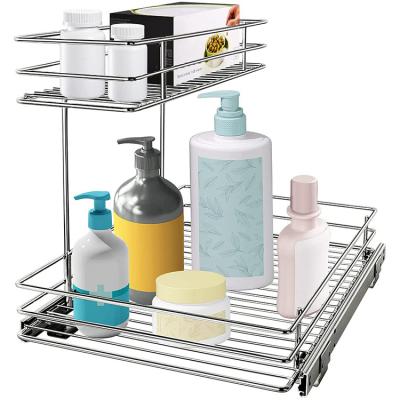 China Lanejoy Viable Pull Out Cabinet Under Sink Slide Organizer Out Of Storage Shelf With 2 Tier Sliding Wire Drawer for sale