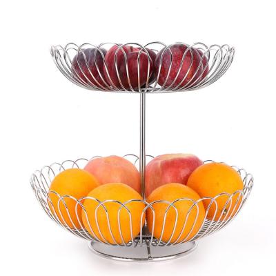 China Sustainable Materials SS304 Double-player Fruit Basket Stainless Steel Wire Product Bread Basket for sale