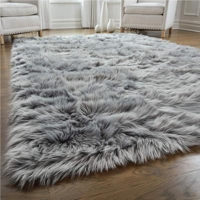 China Vietnam Factory Large Custom Washable Black Faux Rabbit Fur Anti Slip Modern Area Rugs for sale