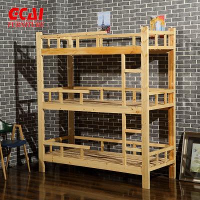 China Space Saving Wooden Triple Bunk Bed 3 Row Solid Wood Bunk Bed For Kids for sale