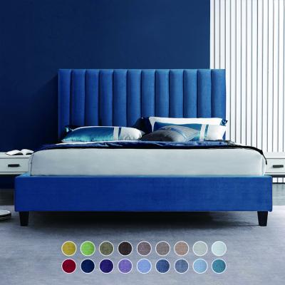 China (Other) 100% Modern Customized Design Adjustable High Quality Polyester Fabric Hotel Pine Wood Bed Frame Backrest Double Bed for sale