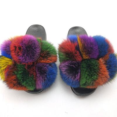 China Wholesale Women's Fashion Sandals Raccoon Fur Slides Latest Lightweight Female Stylish Fur Slippers for sale