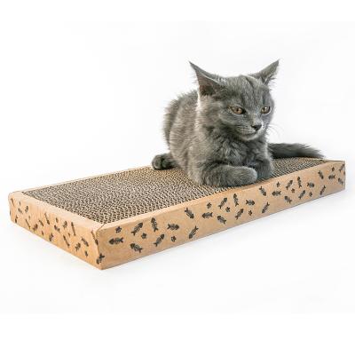 China Cardboard Stocked Rectangle Cat Scratcher Board Toy Lounge With Wooden Cat Scratching Post Pet Furniture for sale