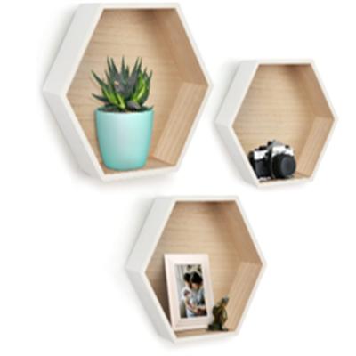 China Rustic Wall Mounted Torched Wooden Shade Boxes , Hexagon Display Stands Set Of 3 for sale