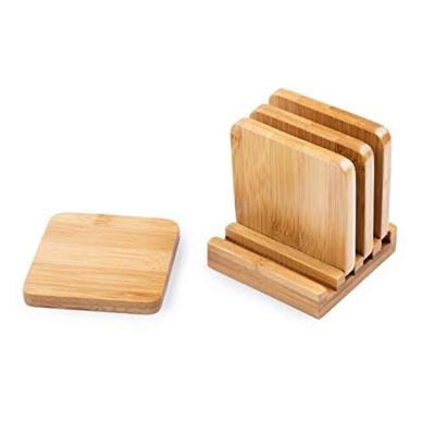 China Stocked Bamboo Coasters 4-Pack Set with Stand - Classic Design | Sleek and elegant | Great gift idea for sale