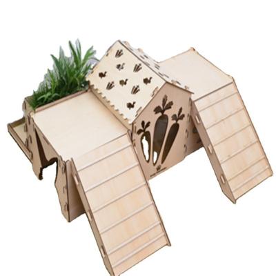 China Wooden Bunny Castle with Ladder Tunnel Rabbit Hideout Style Wooden House with Deck Hay Racks and Cleaning Trays for sale