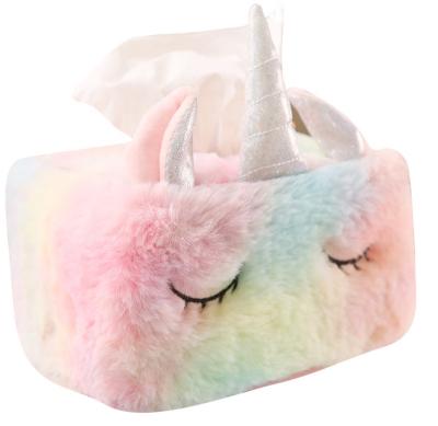 China Wholesale Cute Plush Animal Table Cardboard Tissue Box Unicorn Tissue Paper Box Eco-friendly Decoration for sale