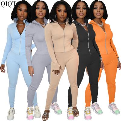 China Newest design anti-pilling pure color long sleeved 2 piece set women's pants women's casual sweat suit set for sale