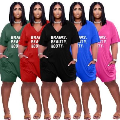 China Anti-Wrinkle Hot Sale Solid Color POLLY Letter Printed Loose Giyim Womens Bayan Wear Overalls And Rompers One Piece Jumpsuit for sale