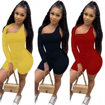 China POLLY Best Design Irregular Long Sleeve Summer Overalls Anti-Wrinkle Solid Color One Piece Casual Bodycon Short Rompers for sale