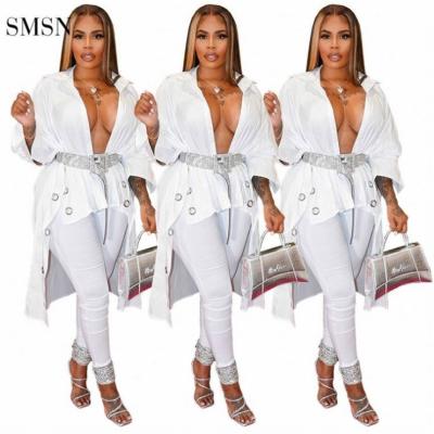 China Anti-pilling POLLY High Quality Solid Color Button Front And Long Back Shorts Holes Design Nightclub Sexy Women's Blouses for sale