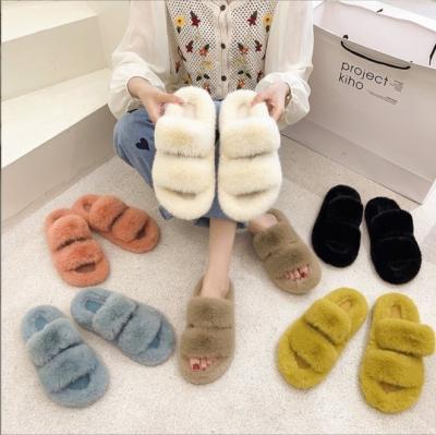 China POLLY New Arrival Winter Lady Fur Solid Fluffy Casual Shoes Women Slippers Flat Shoes With Soft Soles Sheared House Shoes Woman for sale