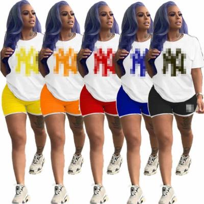 China Anti-pilling POLLY Fashion Clothing Vendors Casual sports short letter print double color plus size women shorts two piece set for sale