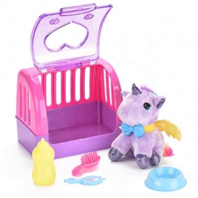 China 2021 Plastic Pretend Toys Plush Unicorn New Pet Set Soft Little Toy With House for sale