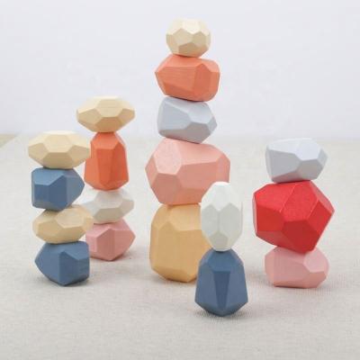 China 2021 Wooden Toy Stacking Toys Stone Blocks Balance Learning Stones 17.5*11*5cm for sale