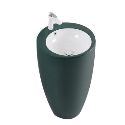 China easy clean & soft & Cheap Wholesale Smooth Bathroom Modern Independent Global Green Round Bathroom Hotel Ceramic Wash Basin for sale