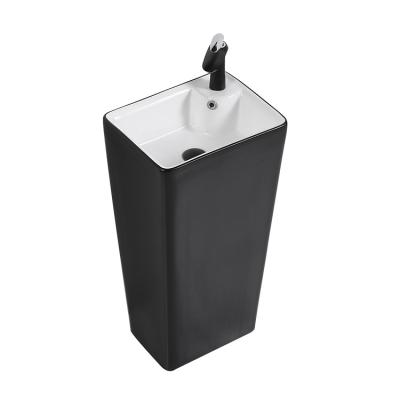 China easy clean & soft & Freestanding Black Smooth Luxury Rectangular Ceramic One Piece Bathroom Sink for sale