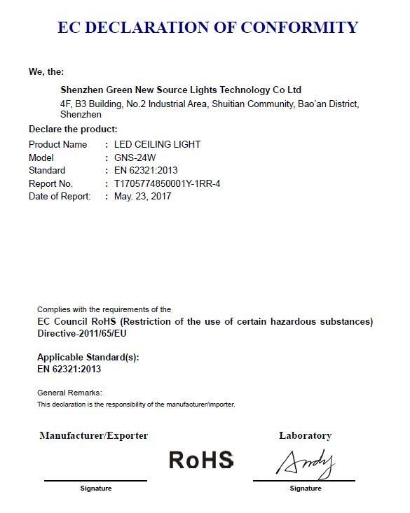 RoHS - Shenzhen Green New Source Lights Technology Co., Ltd.