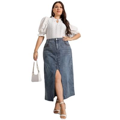 China 2022 Anti Static High Quality Women Fashion Solid Color Washed Casual Midi Plus Size Denim Skirt for sale