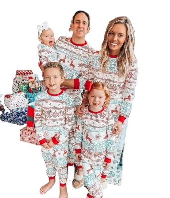 China 2021 Breathable Christmas Red And Green Color Contrast Two Piece Long Sleeve Sleep Set Family Christmas Pajamas for sale