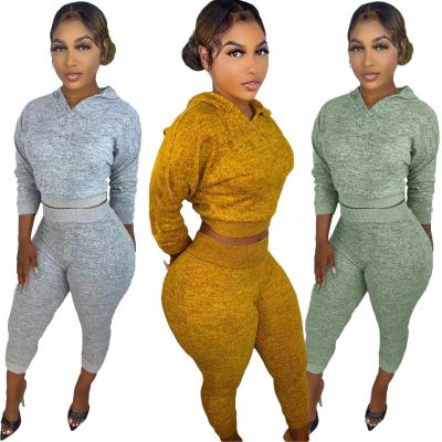 China Winter Fashion Conjuntos De Mujer Knit Breathable Hooded Long Sleeve Sweat Two Piece Sets Pants Set for sale