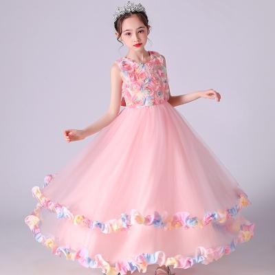 China Hot Selling Sleeveless Flower Girls' Dresses Floor Length Edge Birthday Girls Cute Bridesmaids Formal Dresses for sale