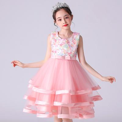 China 3-9 Years Elegant Princess Sleeveless Pearls Embroidered Sleeveless Kids Party Tutu Dress Bridesmaid Dresses Wedding Kids for sale