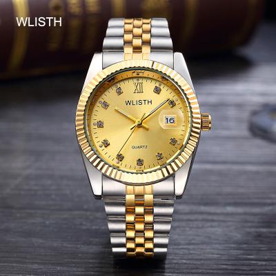 China Waterproof Luxury Men's Belt Waterproof Luxury Men's Gold Watch Women's Watch Gold Dial Watch Automatic Table Calendar Date Couples Large for sale