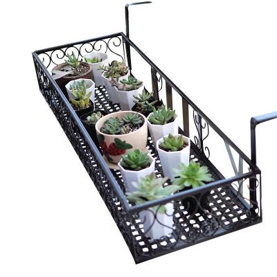 China Space Saving Balcony Flower Rack Wrought Iron Railing Flower Pot Hanger Succulent Railing Green Radish Flower Hanging Shelf for sale