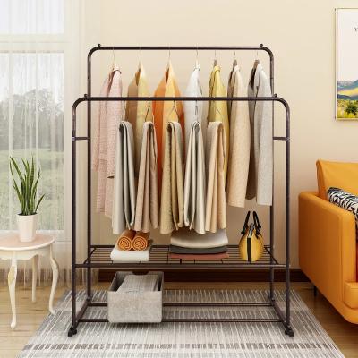 China Traditional Freestanding Clothes Hanger Bipolar Multifunctional Bedroom Clothing Rack for sale