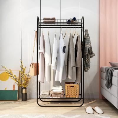 China Traditional Double Rods Double Layer Garment Rack Free Hanger Multifunctional Double Rods Bedroom Clothing Rack for sale