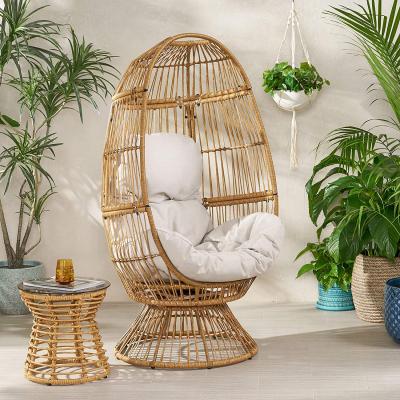 China Modern Outdoor Wicker Swivel Egg Chair with Cushion, Light Brown, Beige for sale