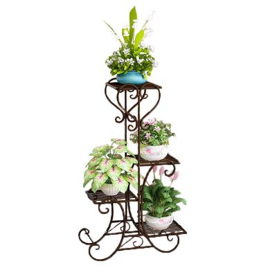 China Save Space Wrought Iron Metal Plant Stand Flower Stand Buries Plant Pot Decoration Display Shelving Unit for sale