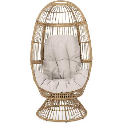 China Contemporary Outdoor Wicker Swivel Egg Chair with Cushion, Light Brown, Beige for sale