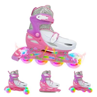 China 1-in-1 Skates For Kids With All Light Up Wheels, Quad Roller Skates, Kids Frame Roller Skates LIKU 4 Blades Roller Outdoor Aluminum Adjustable Inline Skates for sale